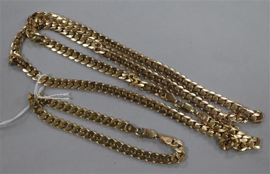 A 9ct gold fancy link neck chain and matching bracelet, 74g.